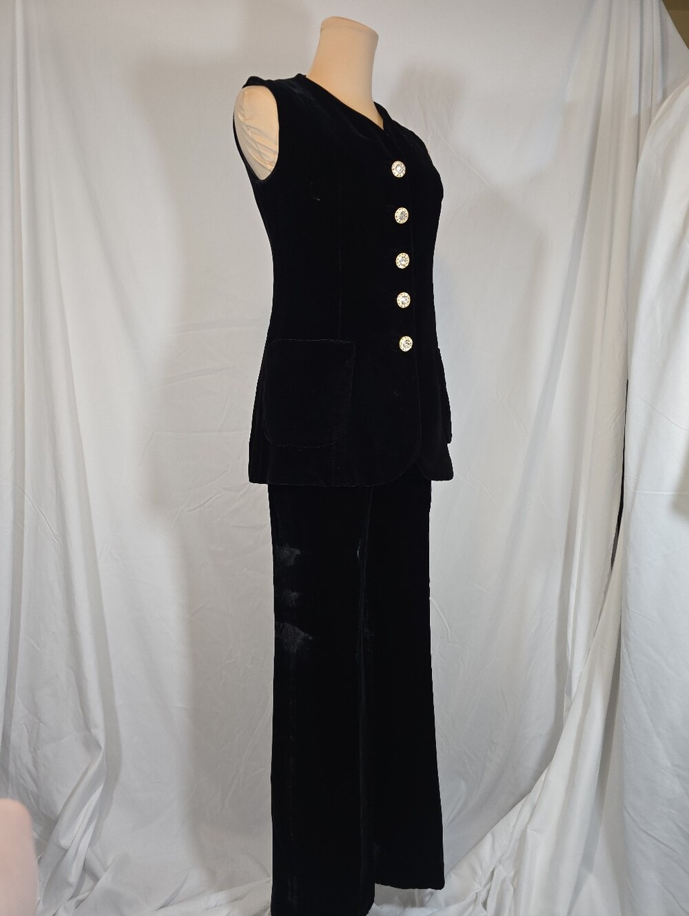 Vintage Black Velvet Two-Piece Women's Jumpsuit Set